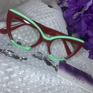 Cat Eye Wine/Mint Glasses